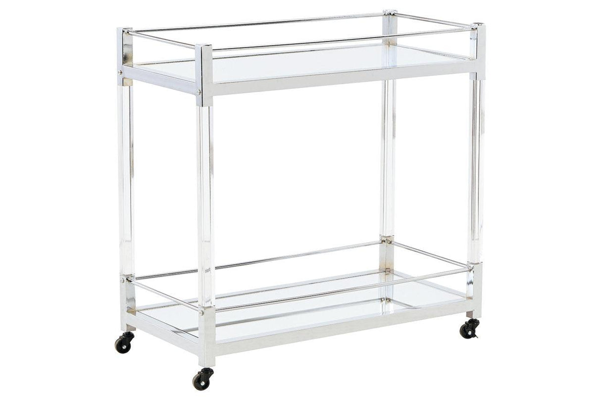 Chaseton Clear/Silver Finish Bar Cart by Ashley at Eve Furniture