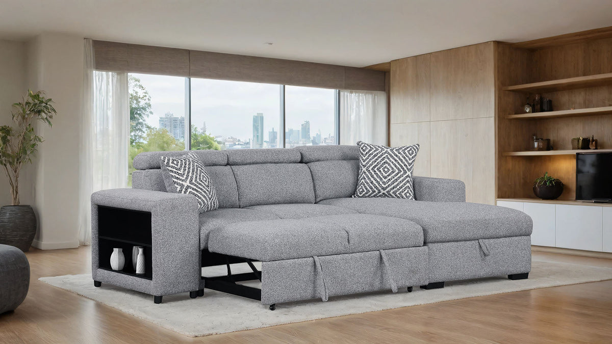 Chatteris Gray Fabric Right Chaise Sleeper Sectional