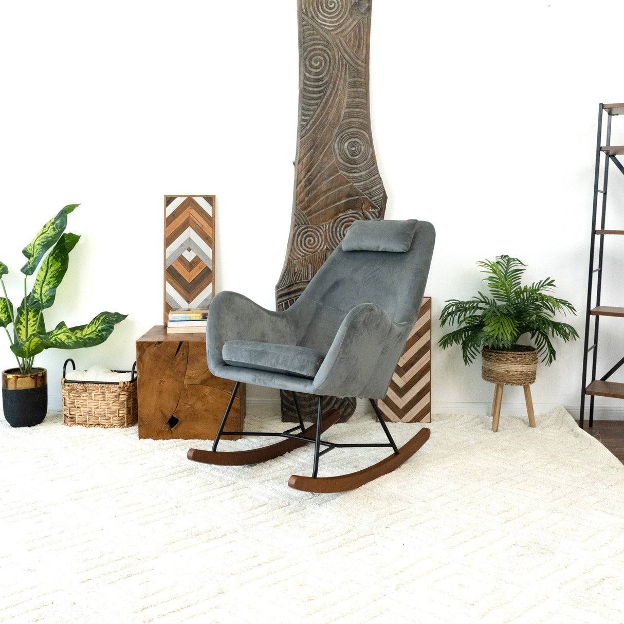 Chelsea Grey Velvet Rocking Chair by Ashcroft Furniture at Eve Furniture