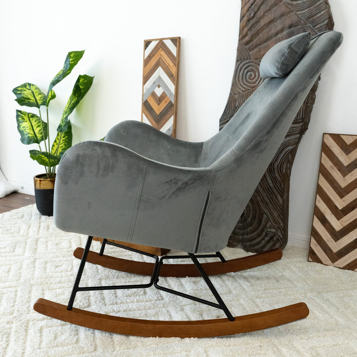 Chelsea Grey Velvet Rocking Chair by Ashcroft Furniture at Eve Furniture
