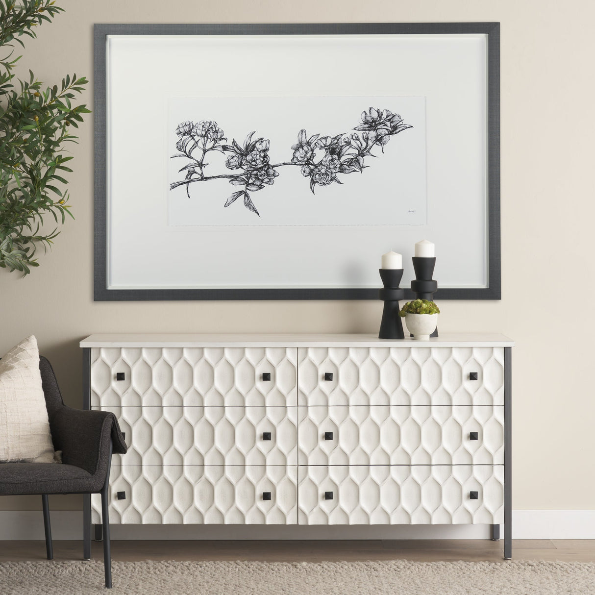 Cherry Blossom I by Mercana Studio a Hand Embellished Textured Framed Art Print Matted under Glass by Mercana at Eve Furniture