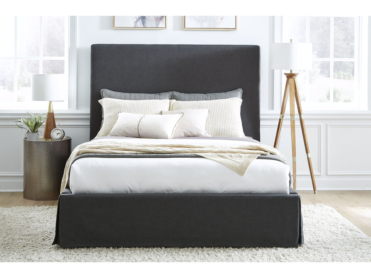 Cheviot Queen Upholstered Skirted Storage Panel Bed in Iron by Modus Furniture at Eve Furniture