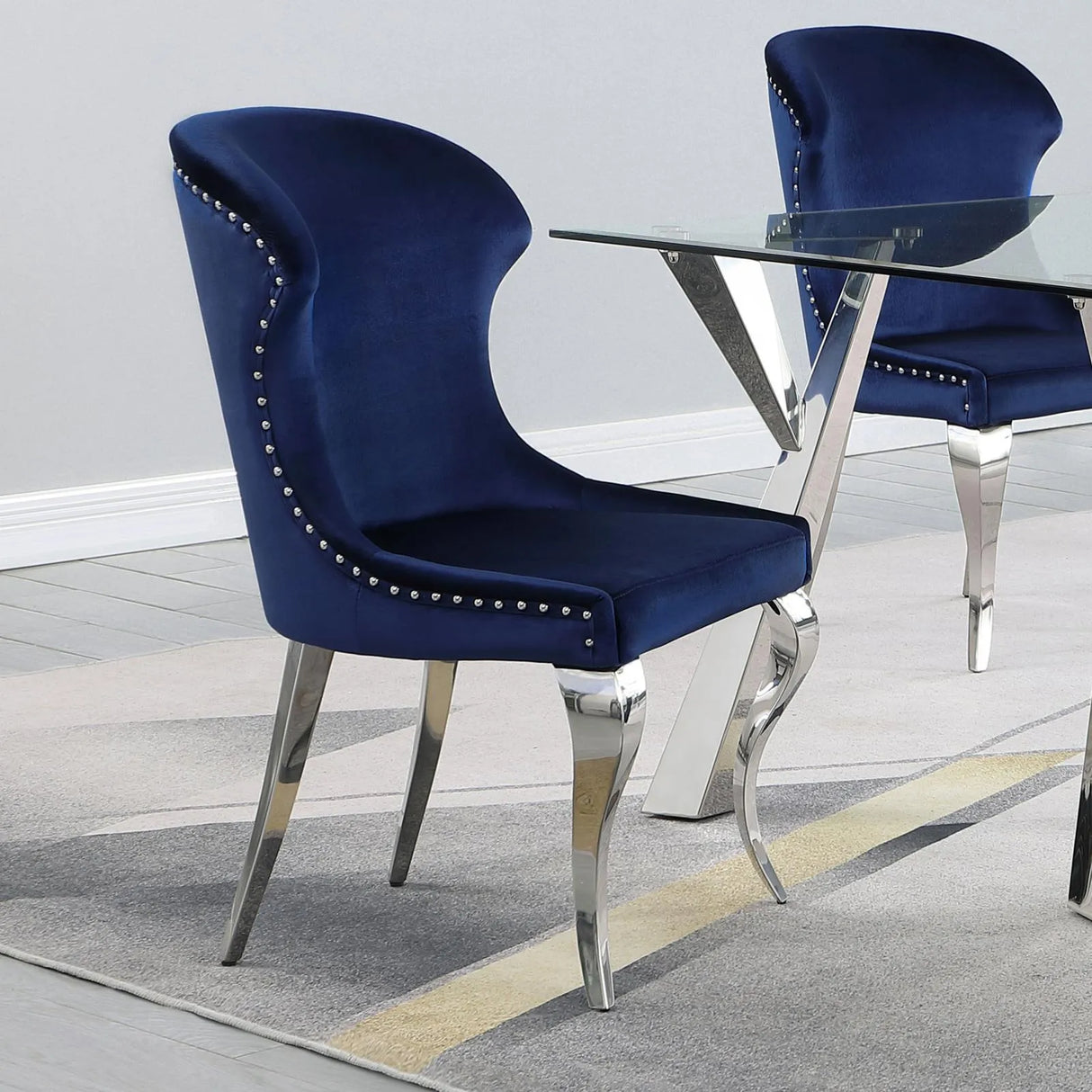 Cheyanne Upholstered Wingback Side Chair with Nailhead Trim Chrome and Ink Blue (Set of 2) by Coaster at Eve Furniture