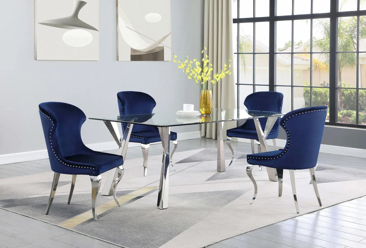 Cheyanne Upholstered Wingback Side Chair with Nailhead Trim Chrome and Ink Blue (Set of 2) by Coaster at Eve Furniture