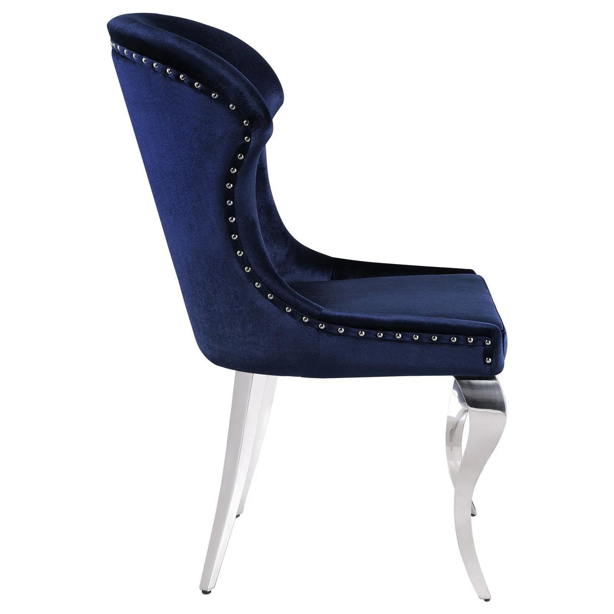 Cheyanne Upholstered Wingback Side Chair with Nailhead Trim Chrome and Ink Blue (Set of 2) by Coaster at Eve Furniture