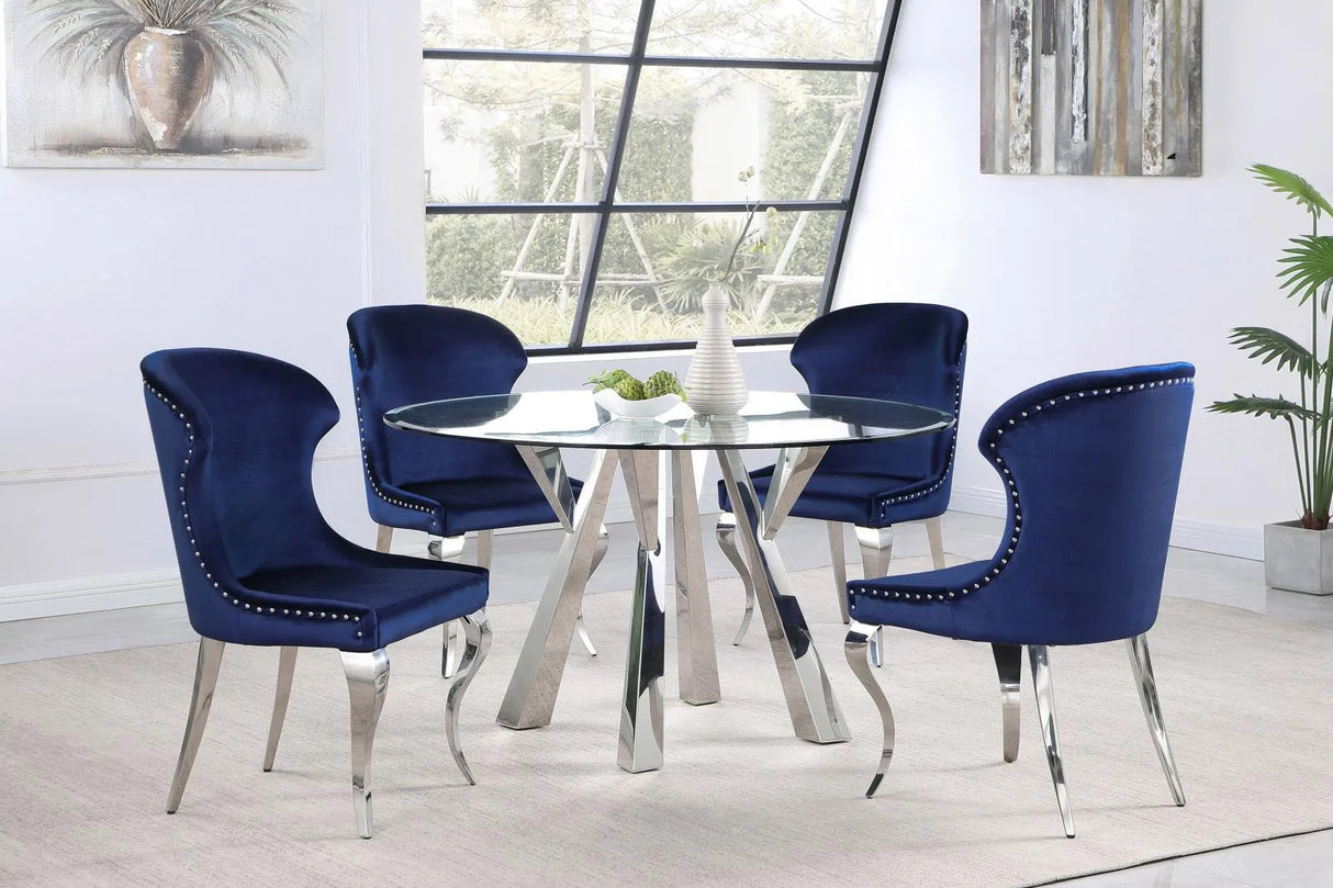Cheyanne Upholstered Wingback Side Chair with Nailhead Trim Chrome and Ink Blue (Set of 2) by Coaster at Eve Furniture