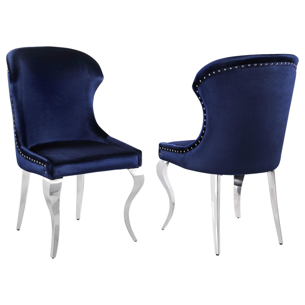 Cheyanne Upholstered Wingback Side Chair with Nailhead Trim Chrome and Ink Blue (Set of 2) by Coaster at Eve Furniture