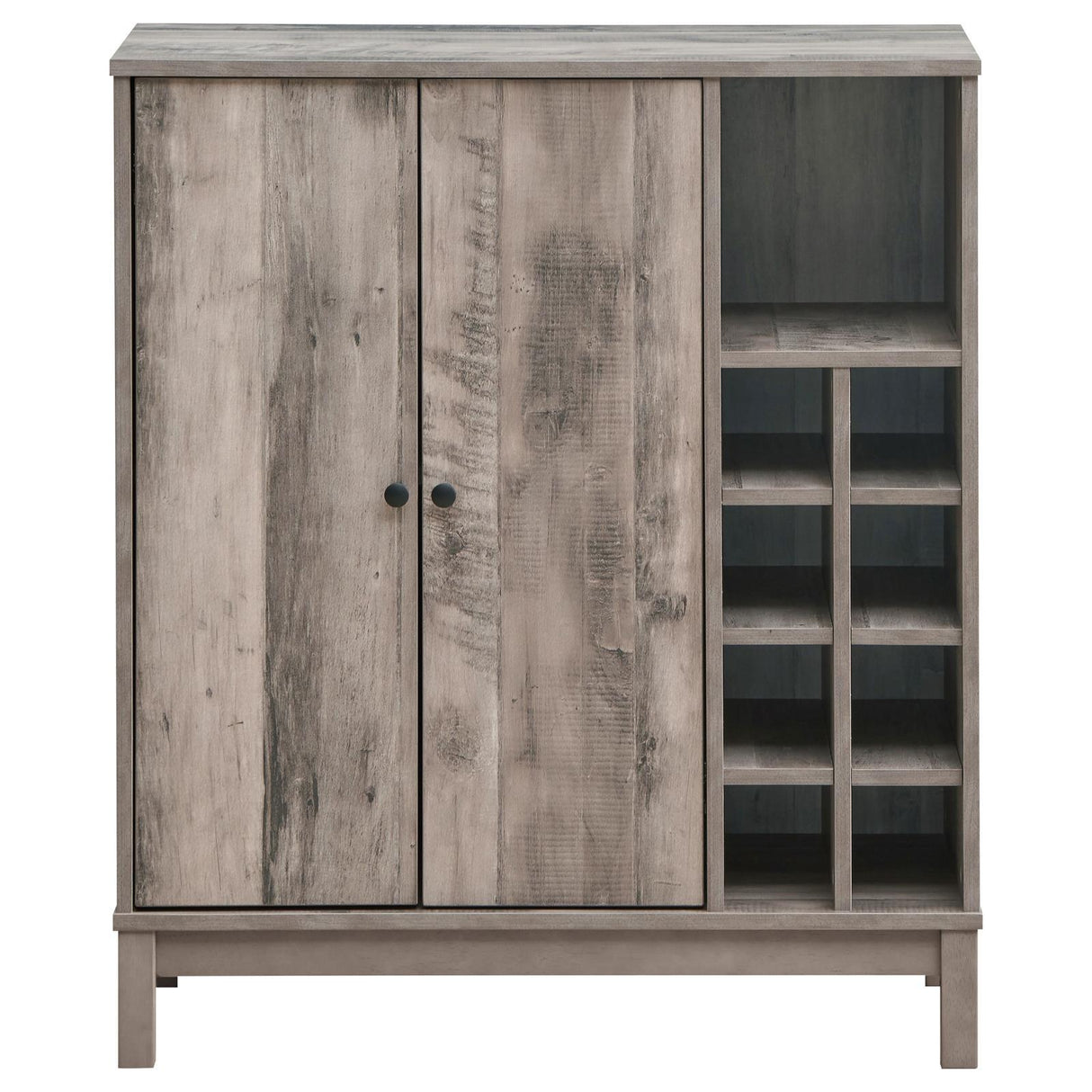 Cheyenne Weathered Acacia 2-Door Wine Cabinet with Stemware Rack by Coaster at Eve Furniture