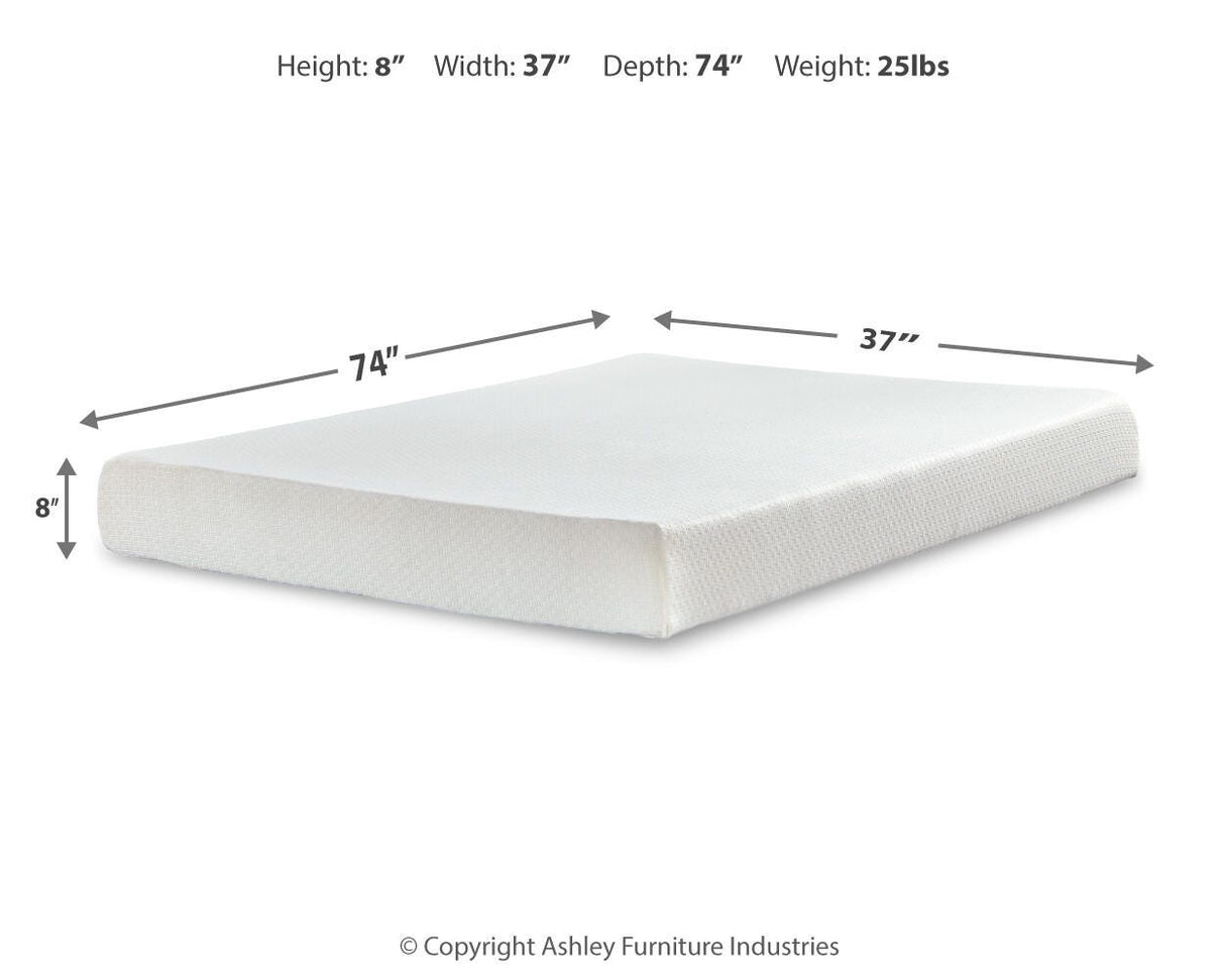 Chime 8 Inch Memory Foam White Twin Mattress in a Box by Ashley at Eve Furniture