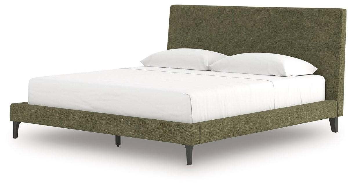 Chirason Sage Green King Upholstered Bed with Roll Slats by Ashley at Eve Furniture