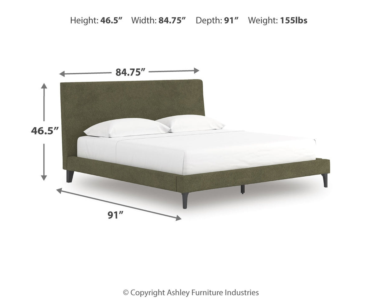 Chirason Sage Green King Upholstered Bed with Roll Slats by Ashley at Eve Furniture