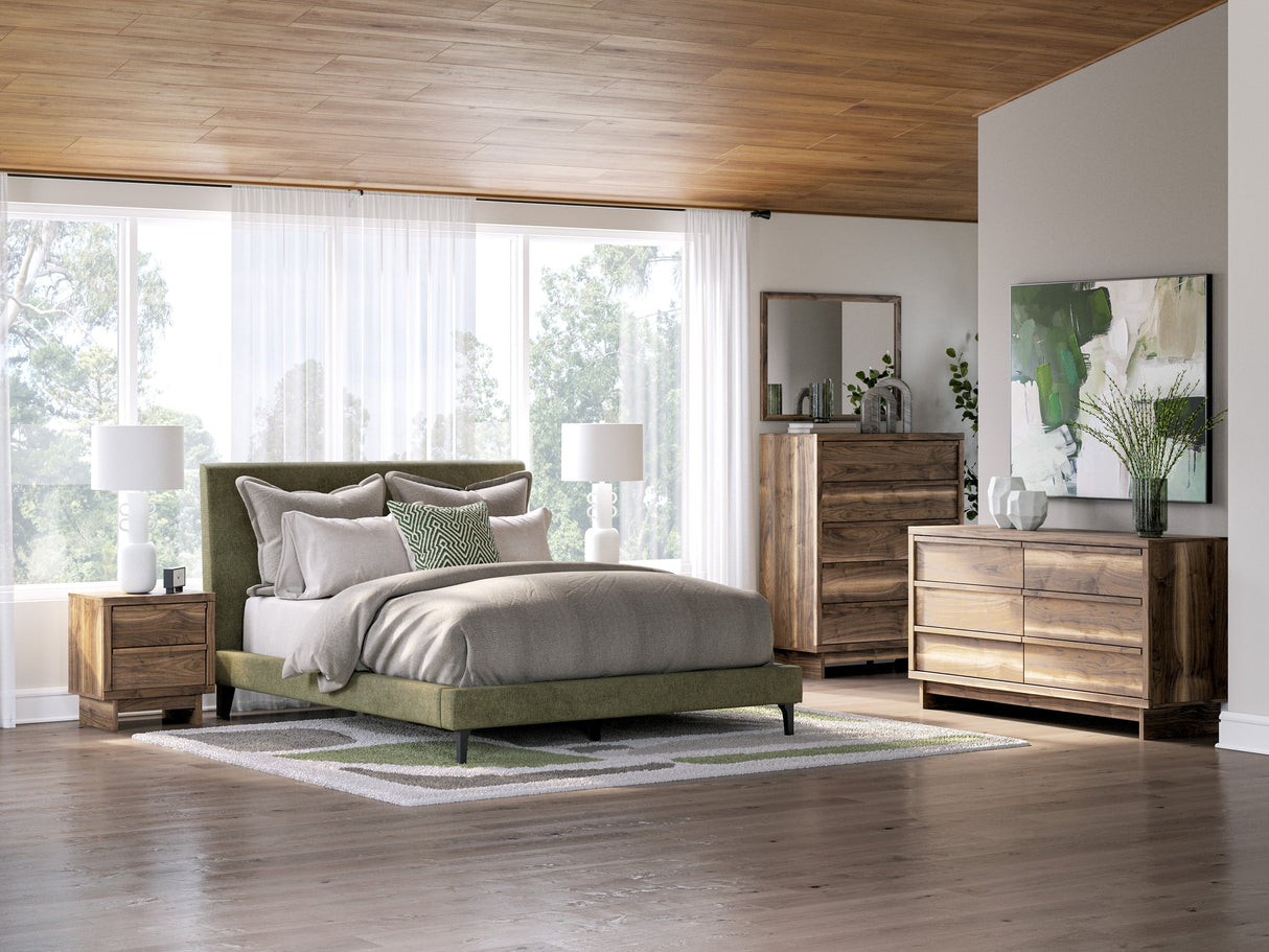 Chirason Sage Green Upholstered Bedroom Set by Ashley at Eve Furniture