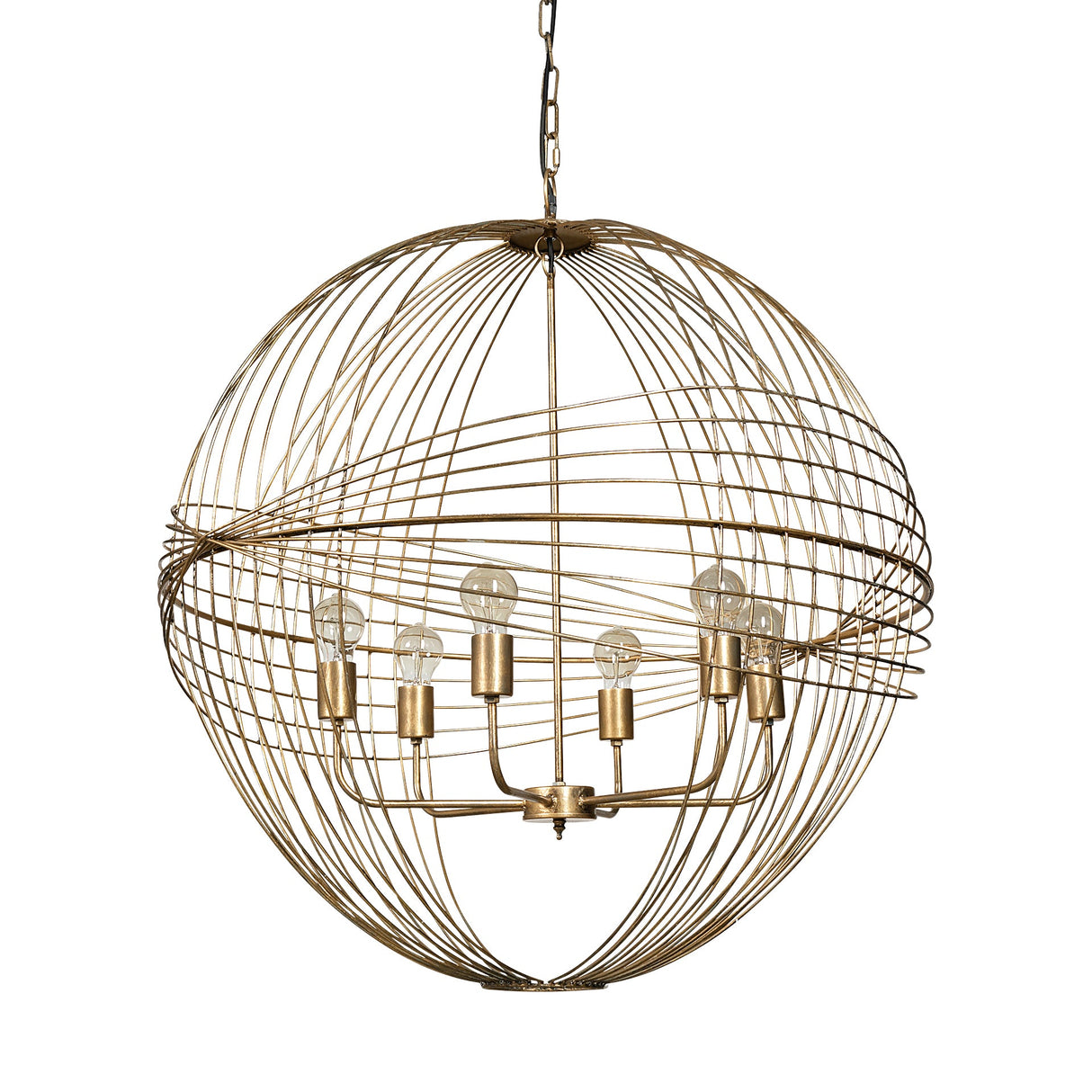 Chiron II Gold Metal Globe Six Bulb Chandelier by Mercana at Eve Furniture