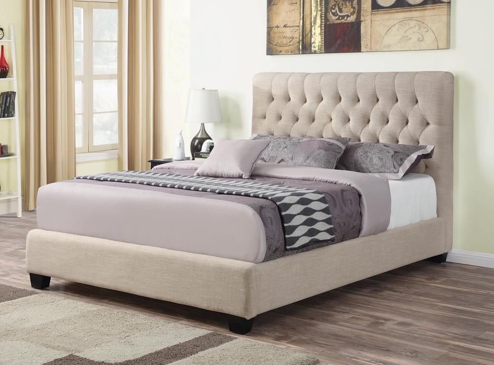 Chloe Oatmeal Tufted Upholstered Eastern King Bed by Coaster at Eve Furniture