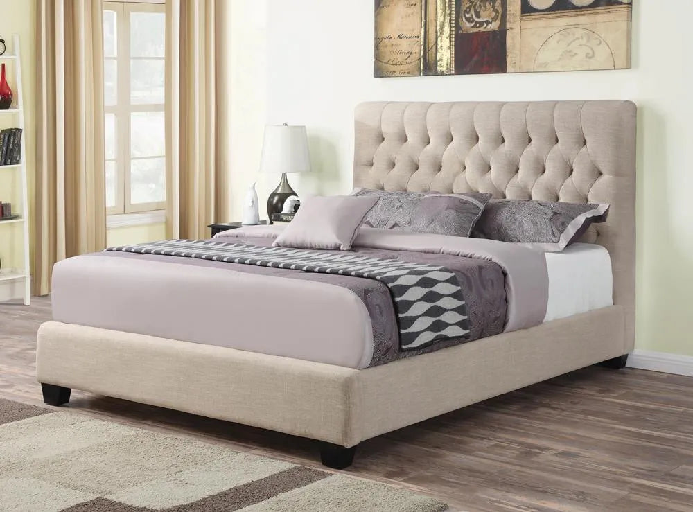 Chloe Oatmeal Tufted Upholstered Eastern King Bed by Coaster at Eve Furniture