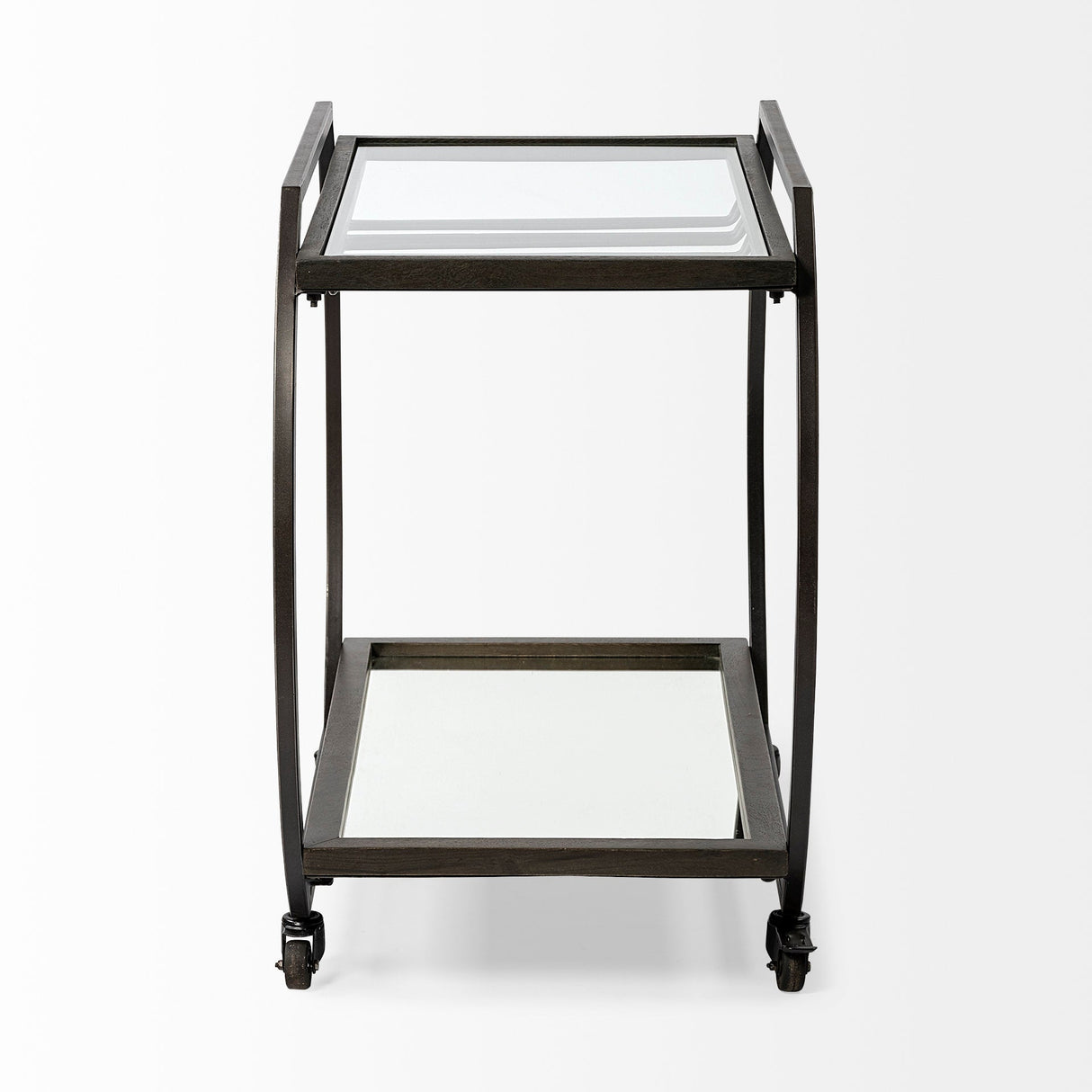 Chriselle Black Metal And Glass Two Tier Bar Cart by Mercana at Eve Furniture