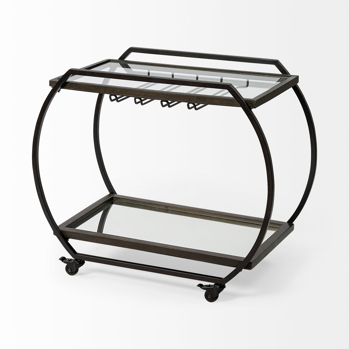 Chriselle Black Metal And Glass Two Tier Bar Cart by Mercana at Eve Furniture