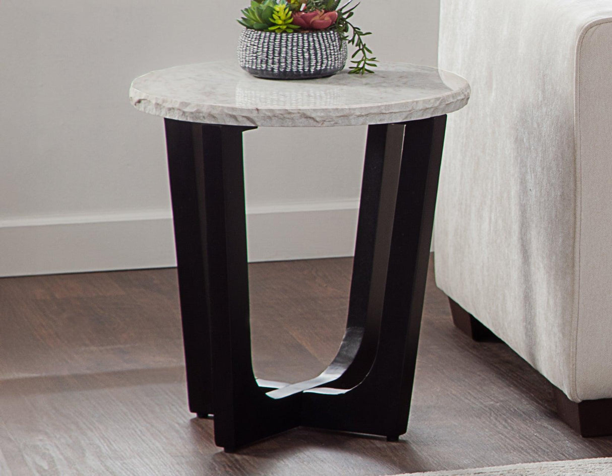 Chrissy 20″ Round White Marble End Table by Steve Silver at Eve Furniture