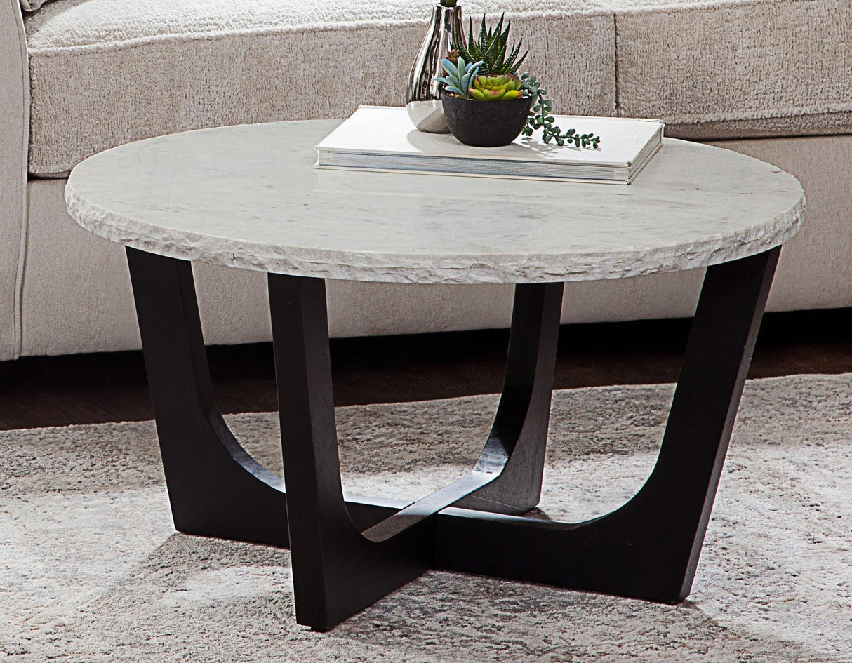 Chrissy 3-Piece Round White Marble Top Table Set by Steve Silver at Eve Furniture