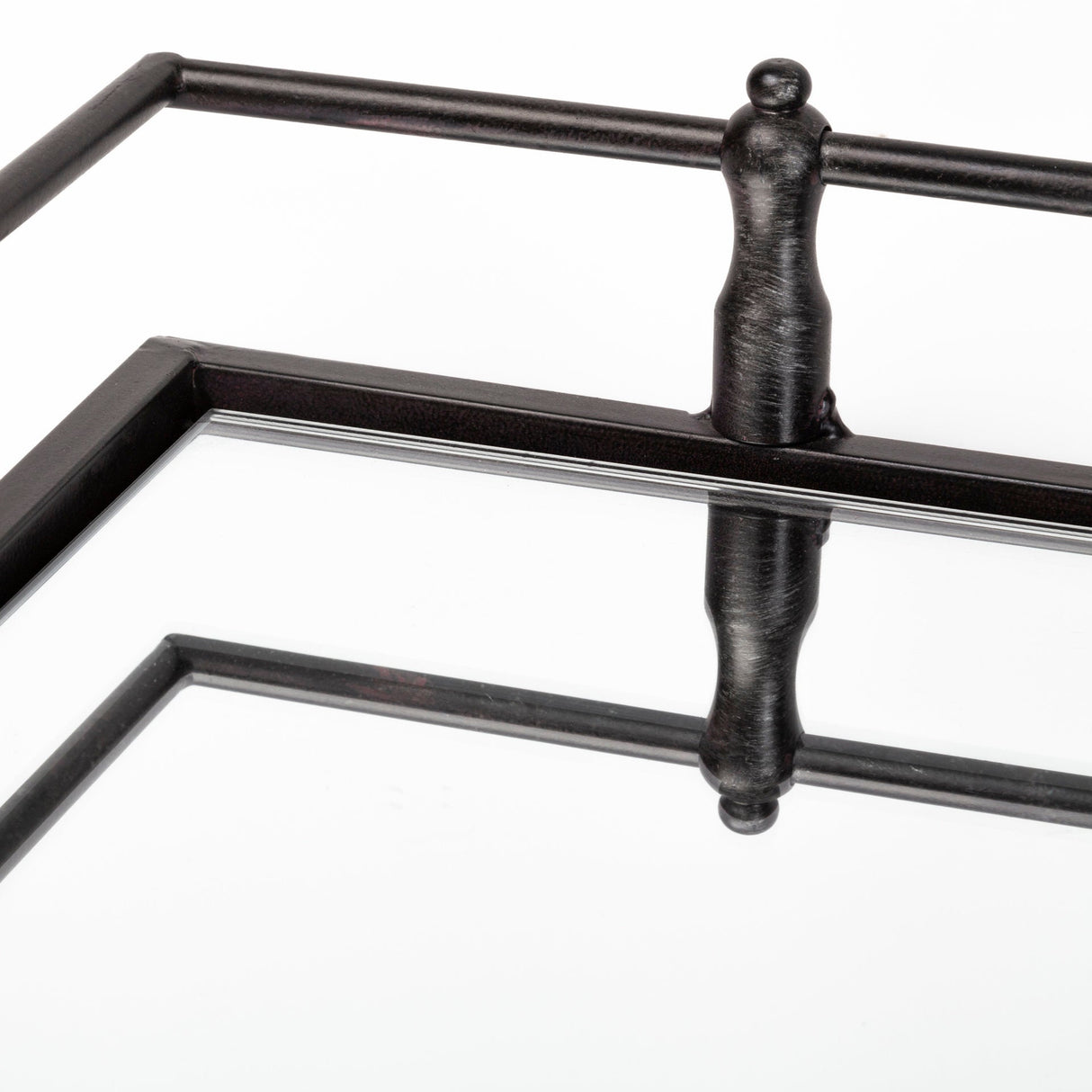 Christa 22L x 22W Black Metal Mirrored Base Square Tray by Mercana at Eve Furniture