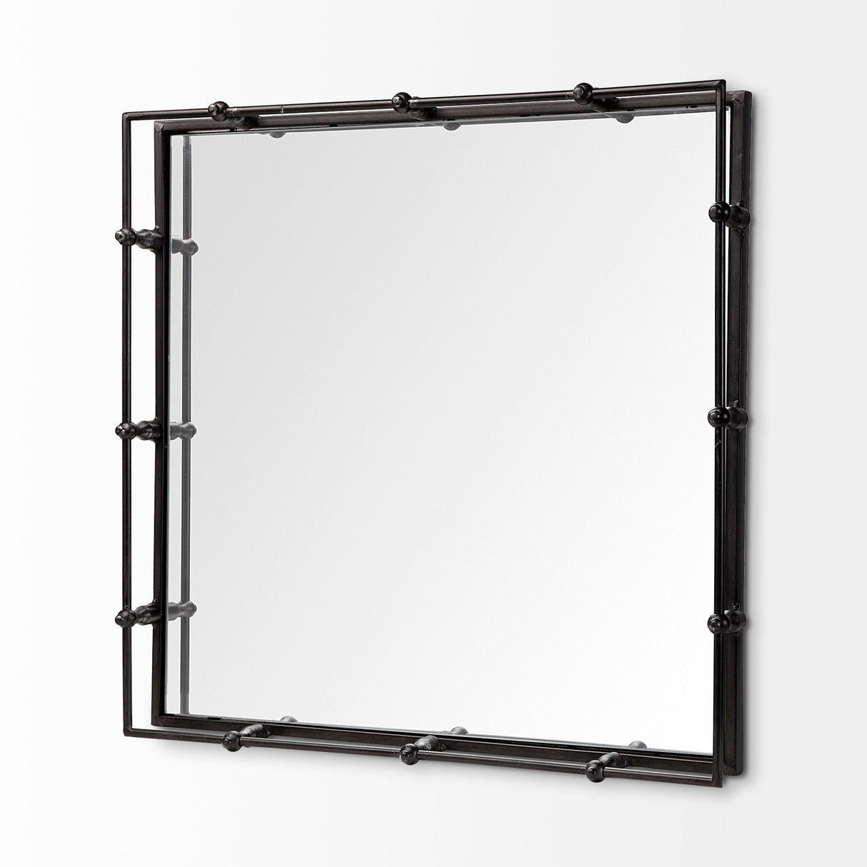 Christa 22L x 22W Black Metal Mirrored Base Square Tray by Mercana at Eve Furniture