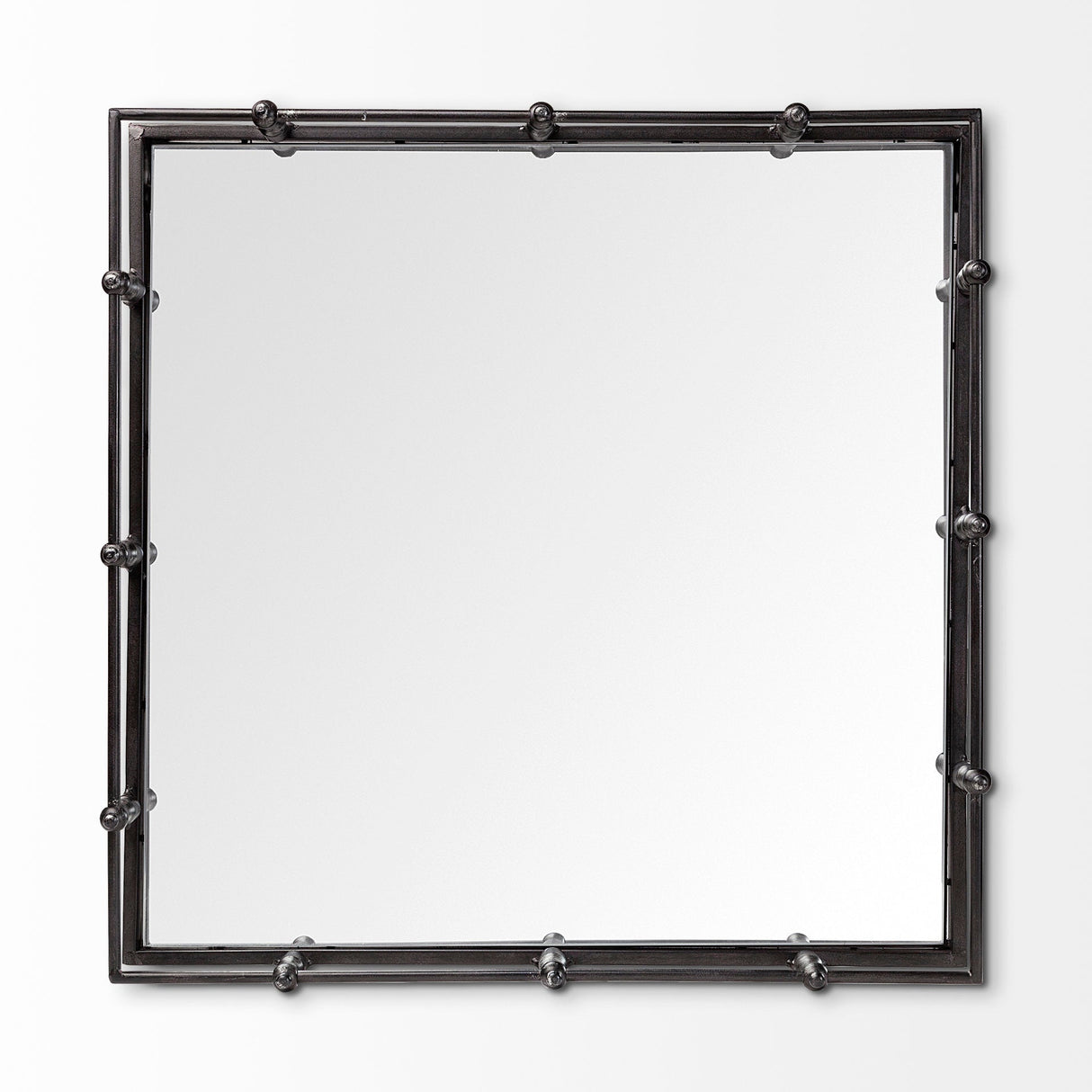 Christa 22L x 22W Black Metal Mirrored Base Square Tray by Mercana at Eve Furniture