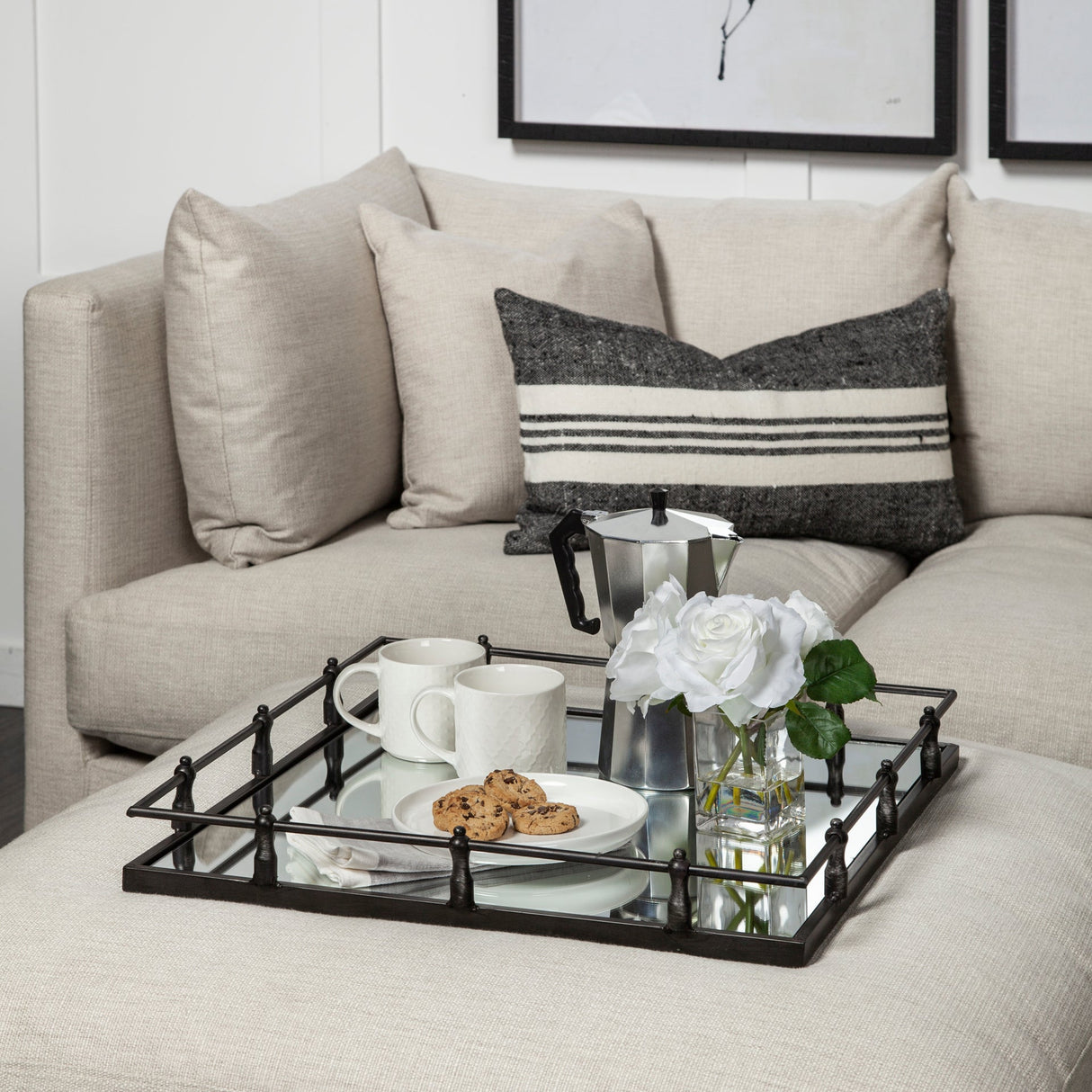 Christa Black Metal Mirrored Base Square Tray by Mercana at Eve Furniture