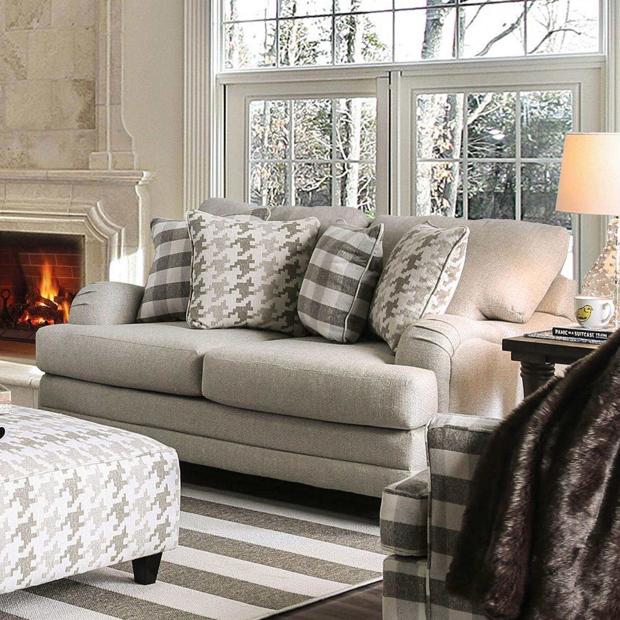 Christine Light Gray Stationary Sofa & Loveseat by Furniture of America at Eve Furniture
