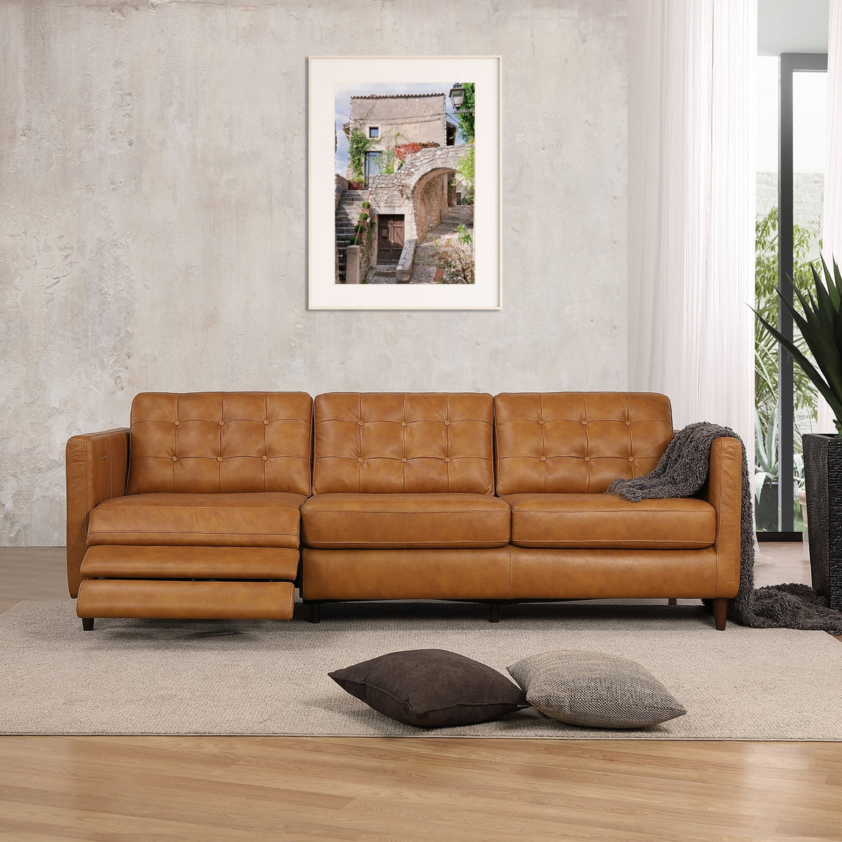 Christopher Tan Leather Electric Inclining Sofa - Left Facing by Ashcroft Furniture at Eve Furniture