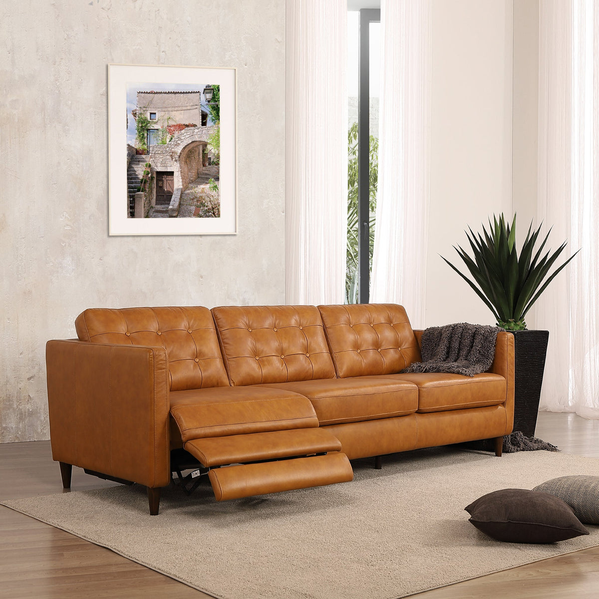 Christopher Tan Leather Electric Inclining Sofa - Left Facing by Ashcroft Furniture at Eve Furniture