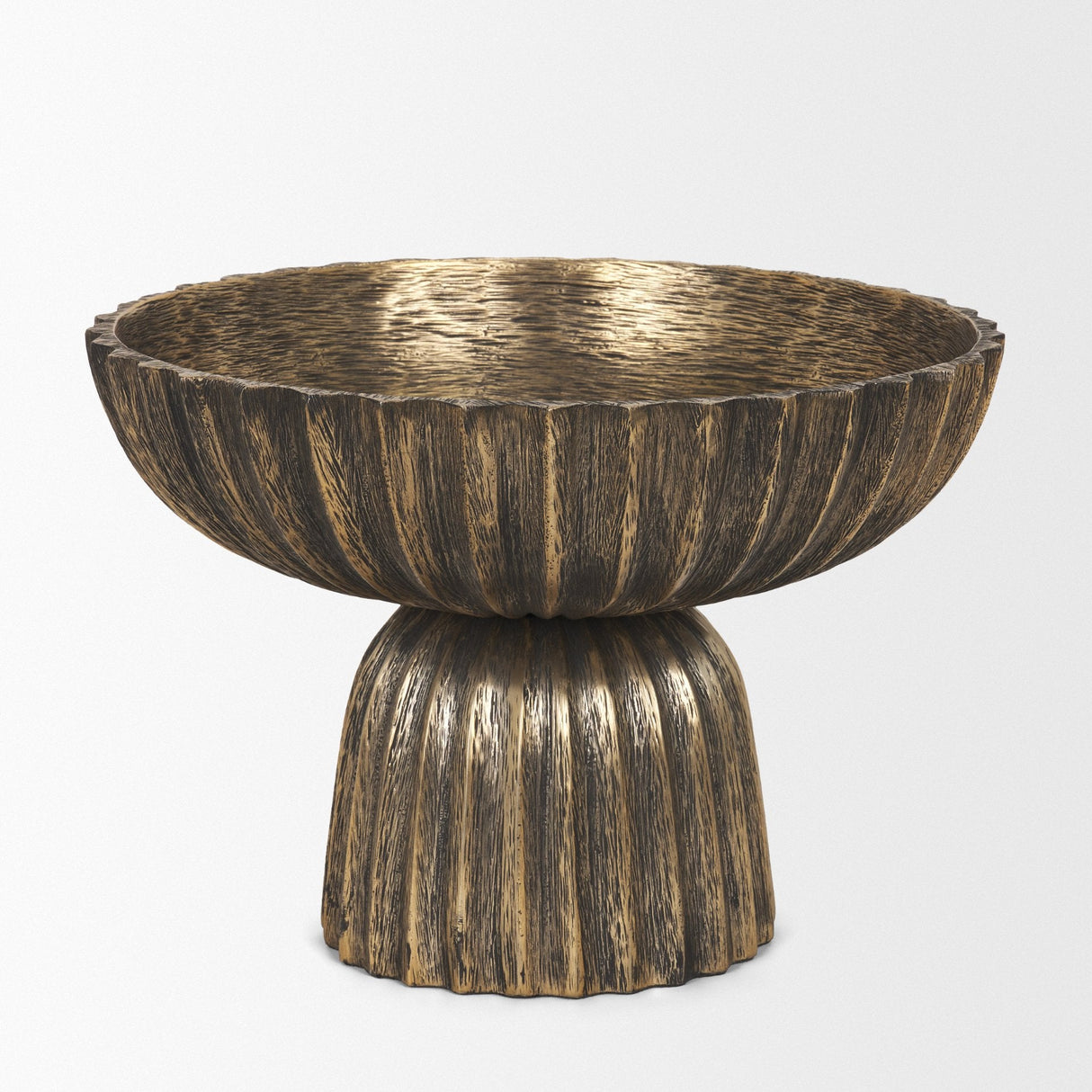 Ciaran Fluted Textured Antiqued Gold Metal Decorative Bowl by Mercana at Eve Furniture