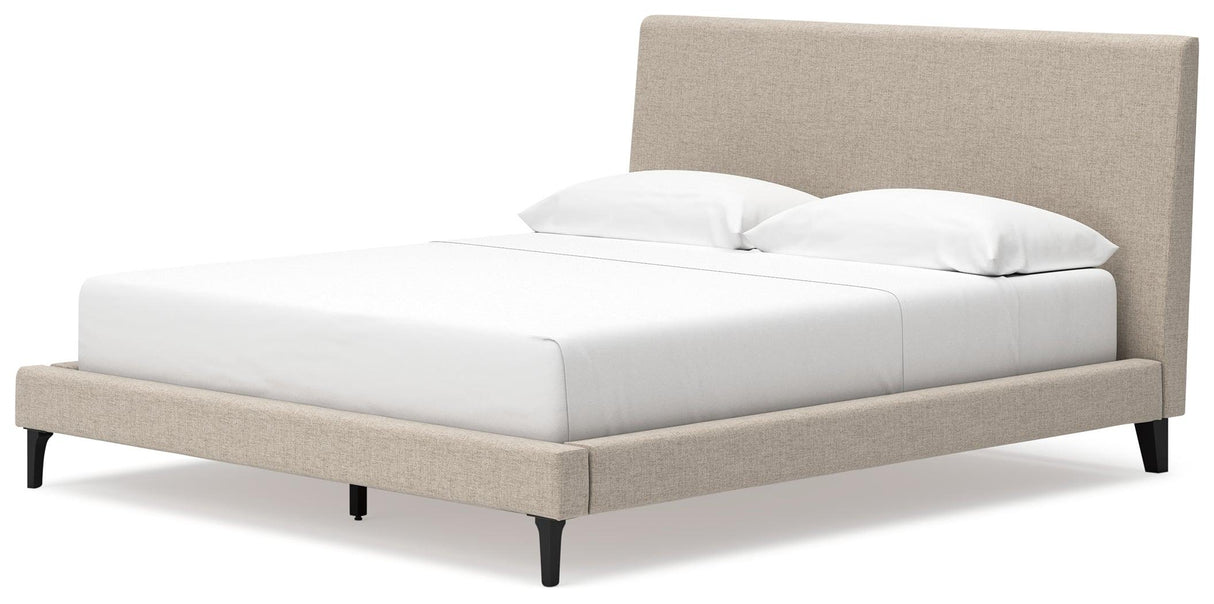 Cielden Soft Gray California King Upholstered Bed with Roll Slats by Ashley at Eve Furniture