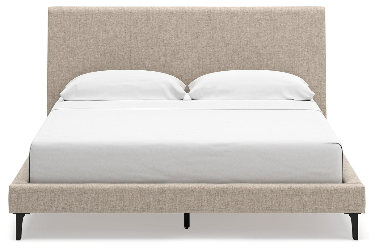 Cielden Soft Gray California King Upholstered Bed with Roll Slats by Ashley at Eve Furniture