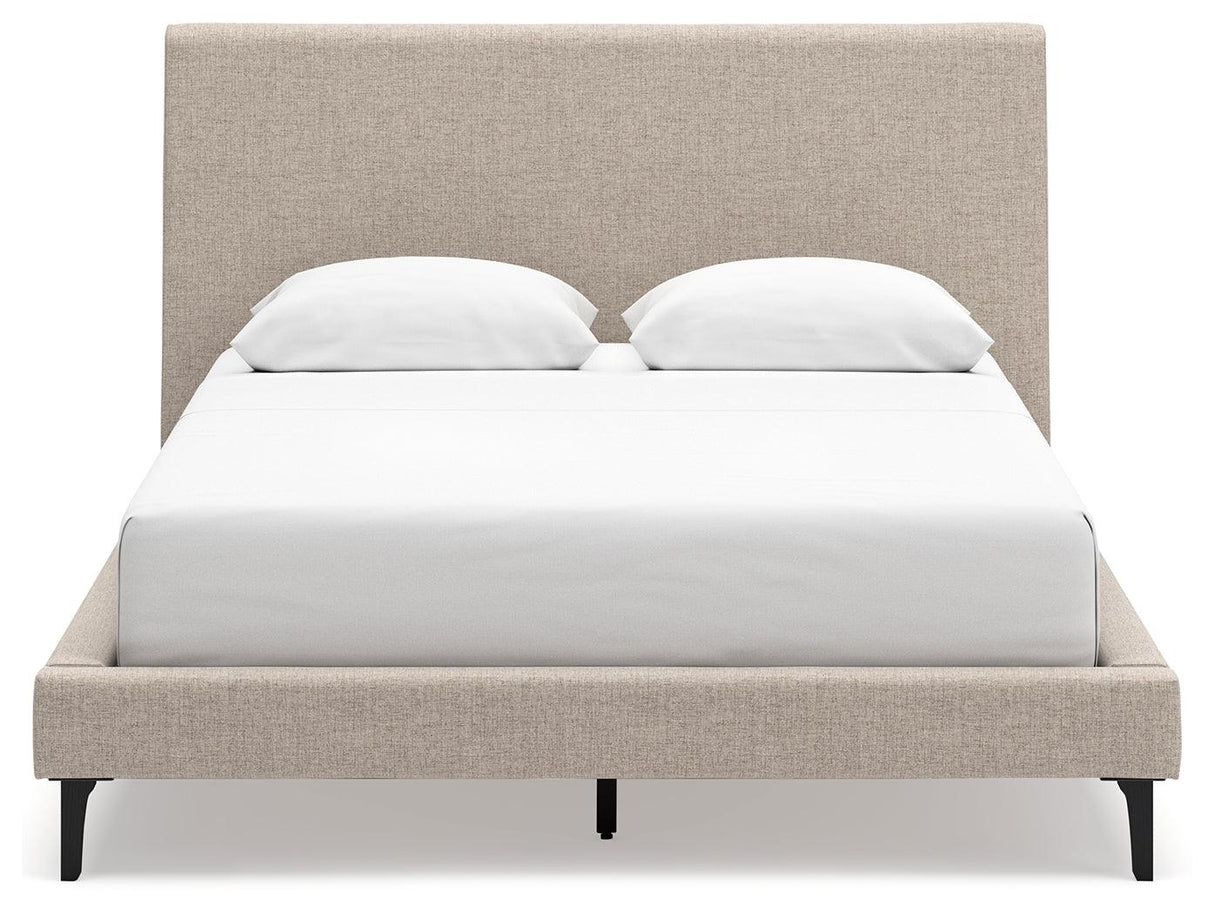 Cielden Soft Gray Queen Upholstered Platform Bed with Roll Slats by Ashley at Eve Furniture