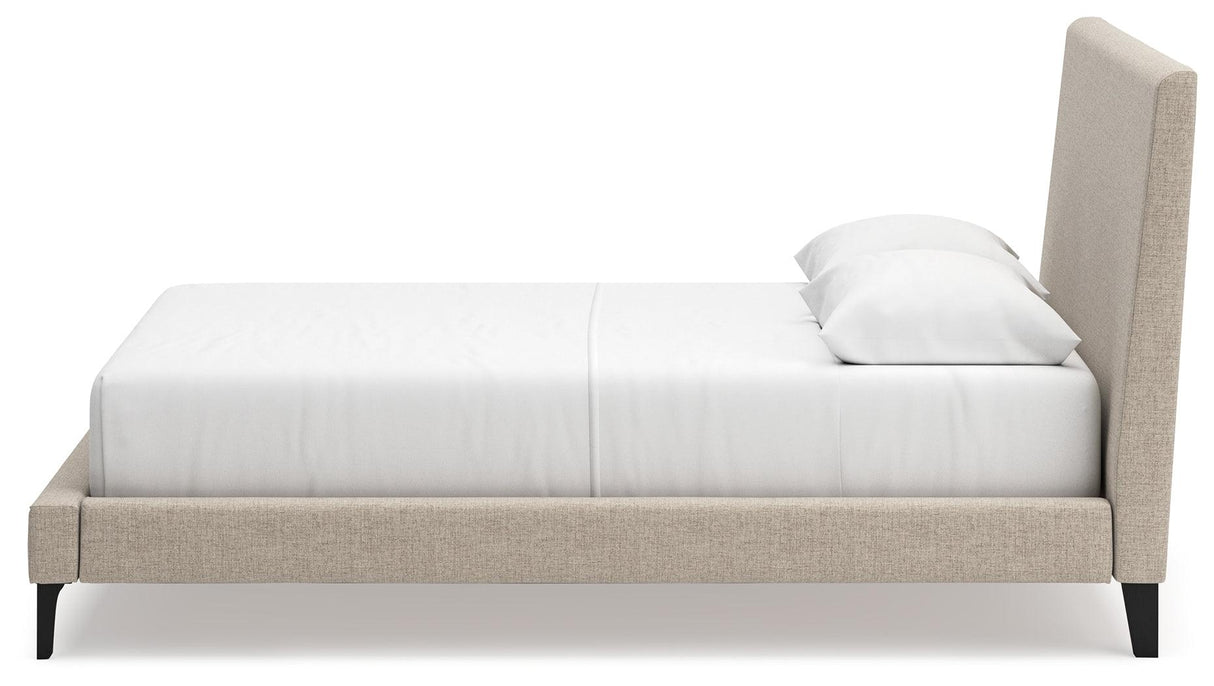 Cielden Soft Gray Queen Upholstered Platform Bed with Roll Slats by Ashley at Eve Furniture
