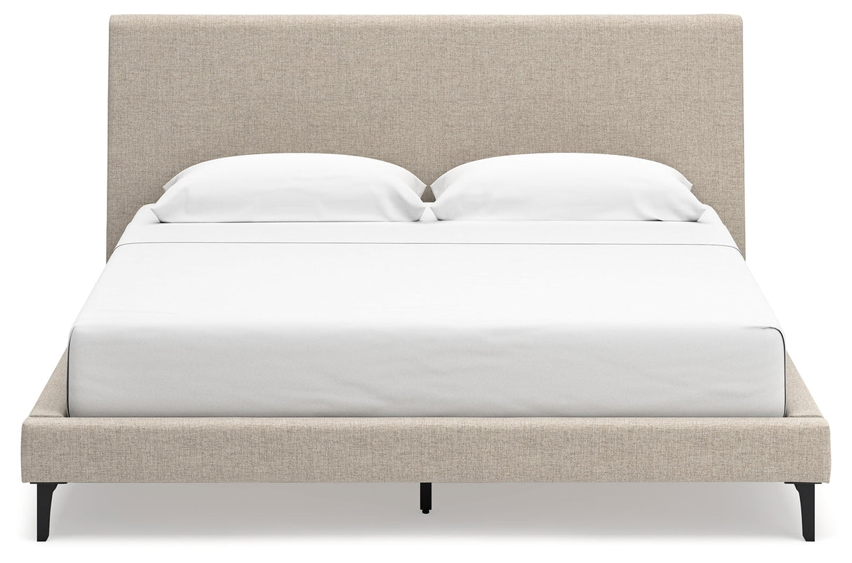 Cielden Soft Gray/Tan Upholstered Platform Bedroom Set by Ashley at Eve Furniture