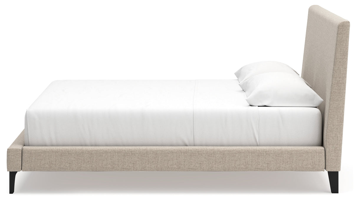 Cielden Soft Gray/Tan Upholstered Platform Bedroom Set by Ashley at Eve Furniture