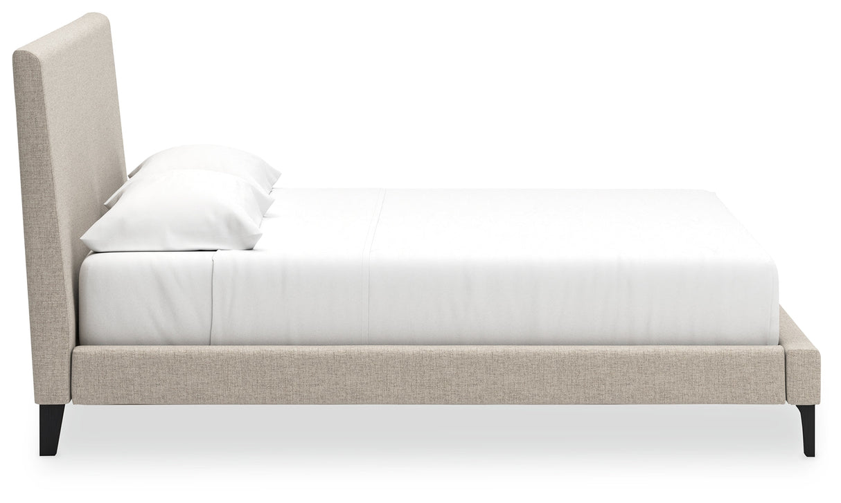 Cielden Soft Gray/Tan Upholstered Platform Bedroom Set by Ashley at Eve Furniture