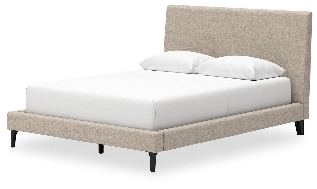 Cielden Soft Gray Queen Upholstered Platform Bed with Roll Slats by Ashley at Eve Furniture