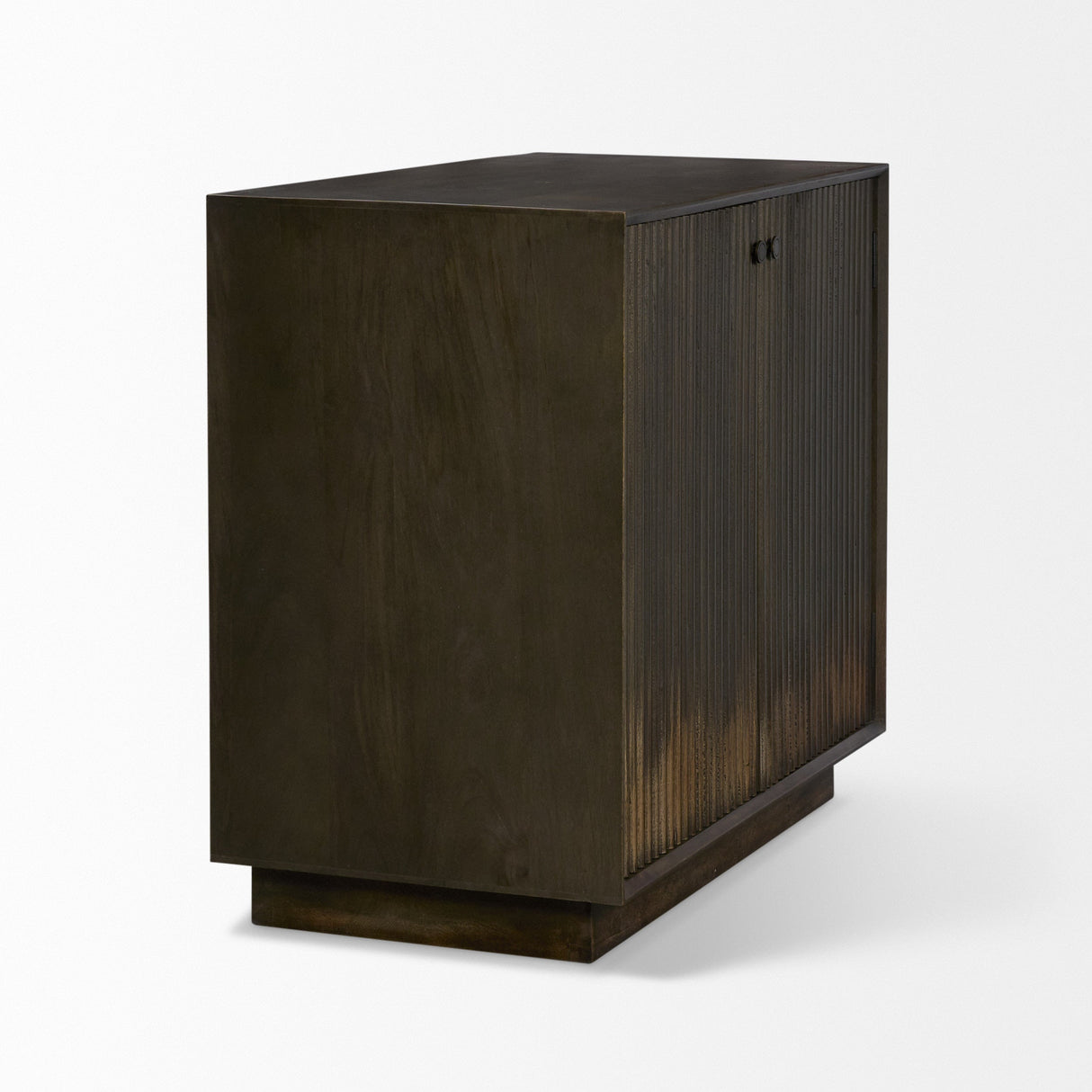 Cinder Distressed Dark Brown Wood Reeded 2-Door Closed Accent Cabinet by Mercana at Eve Furniture