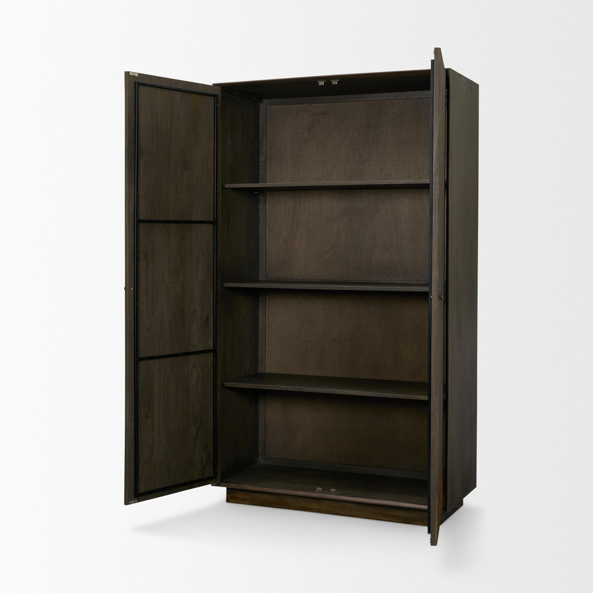 Cinder Distressed Dark Brown Wood Reeded 2-Door Closed Tall Cabinet by Mercana at Eve Furniture