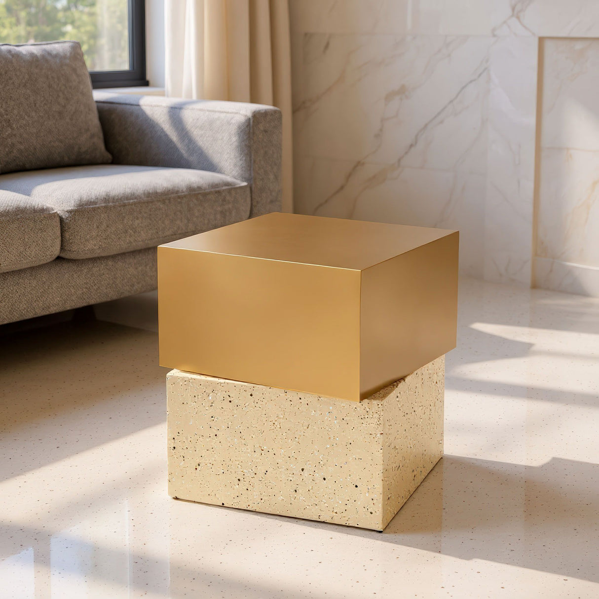Cinza Side Table Gold & Beige by Zuomod at Eve Furniture