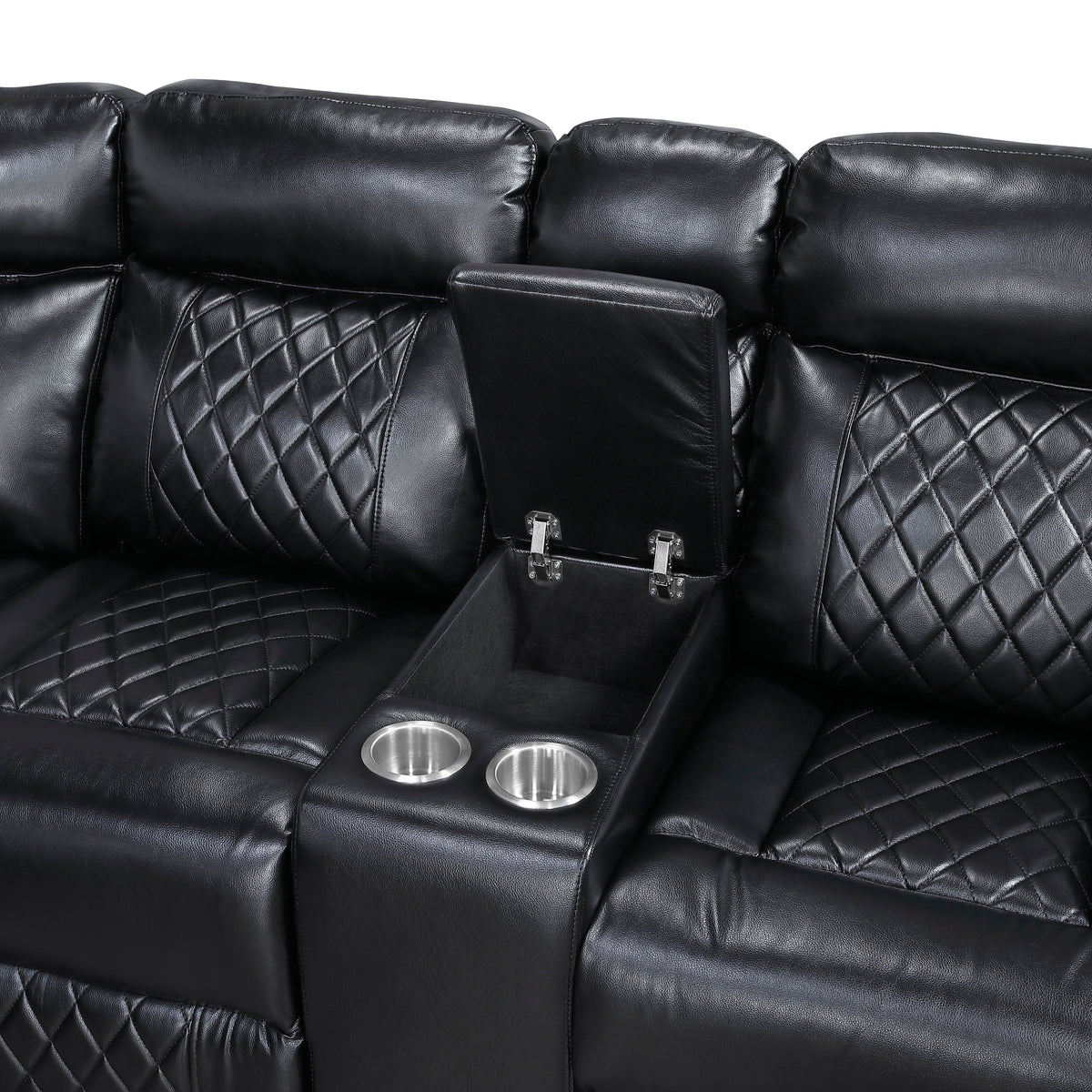 Cipher Black 3-Piece Power Reclining Sectional with Two Consoles, Speakers, Subwoofer, LED Lighting and Charging Port by Homelegance at Eve Furniture