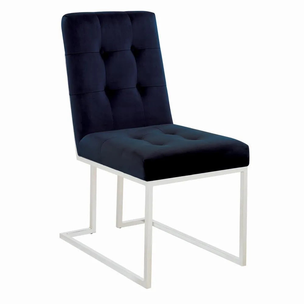 Cisco Ink Blue/Chrome Upholstered Dining Chairs, Set of 2 by Coaster at Eve Furniture