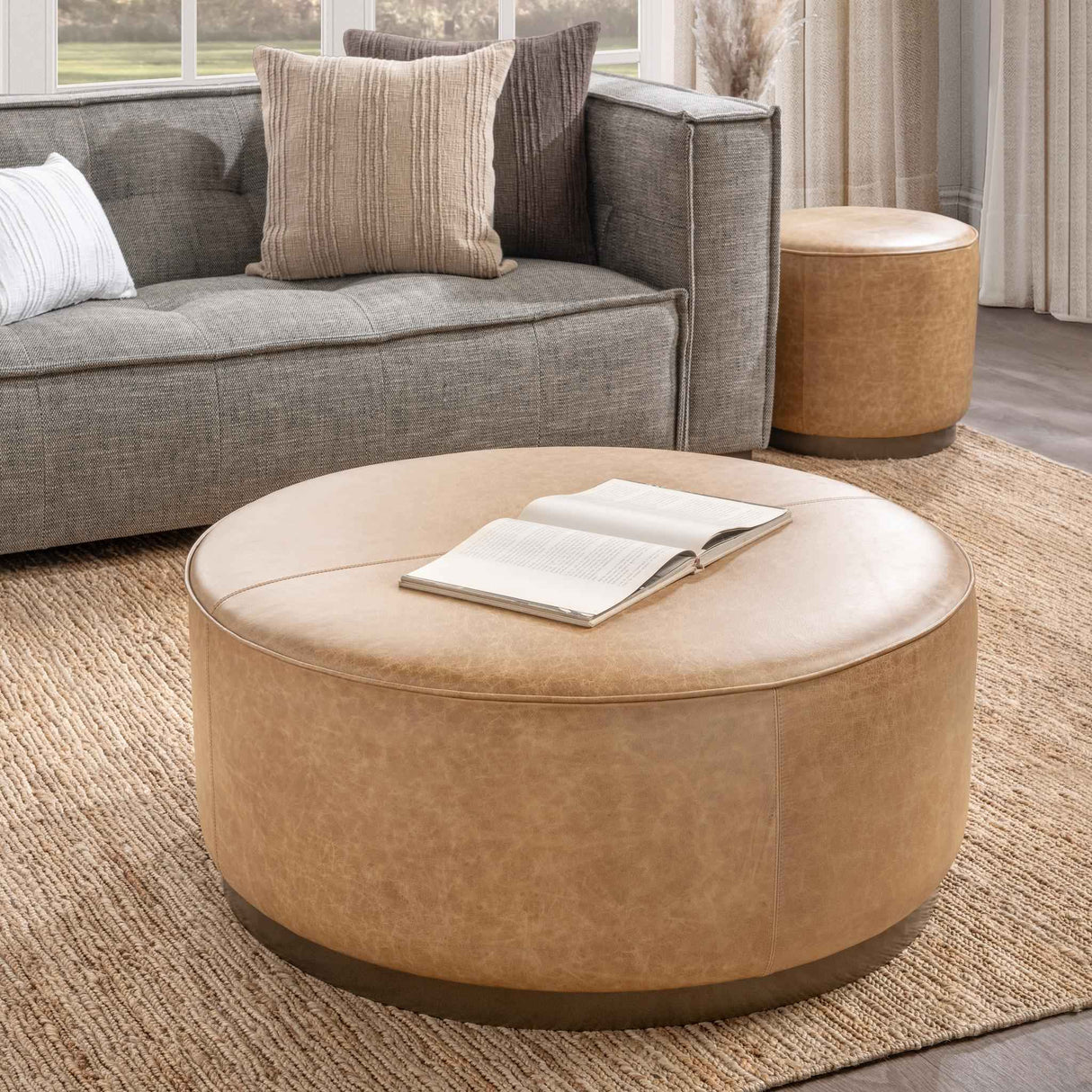 Clair Sedona Brown 40x40 Round Ottoman by Classic Home at Eve Furniture