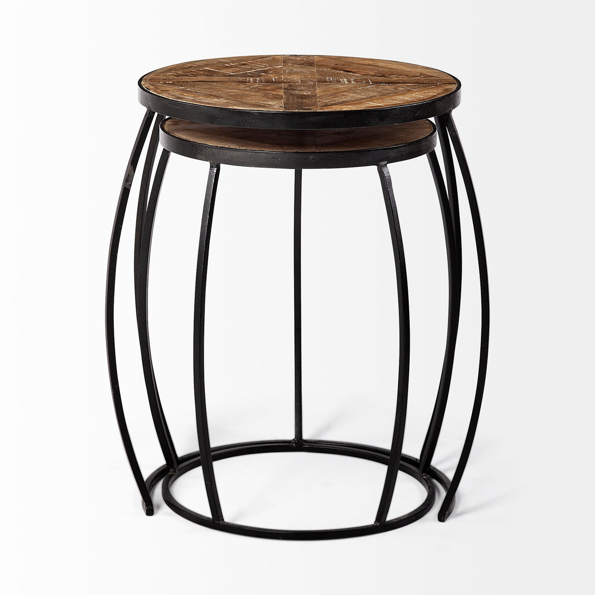 Clapp III (Set of 2) Brown Round Wood Top W/ Black Metal Frame Nesting Accent Tables by Mercana at Eve Furniture