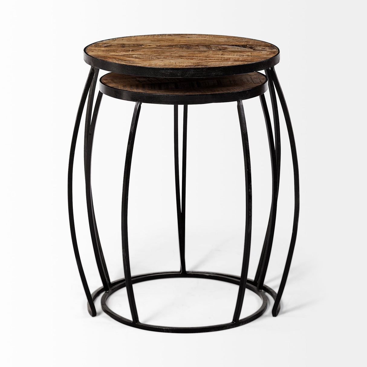 Clapp IV (Set of 2) 20L x 20W Brown Round Wood Top W/ Black Iron Frame Nesting Accent Tables by Mercana at Eve Furniture