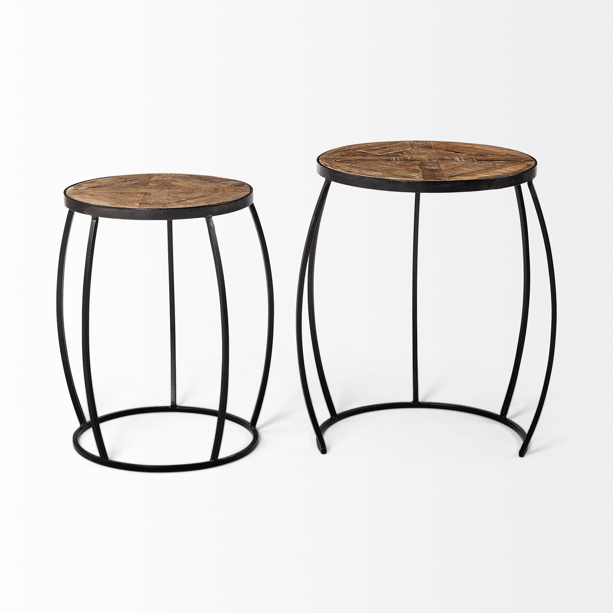 Clapp IV (Set of 2) 20L x 20W Brown Round Wood Top W/ Black Iron Frame Nesting Accent Tables by Mercana at Eve Furniture