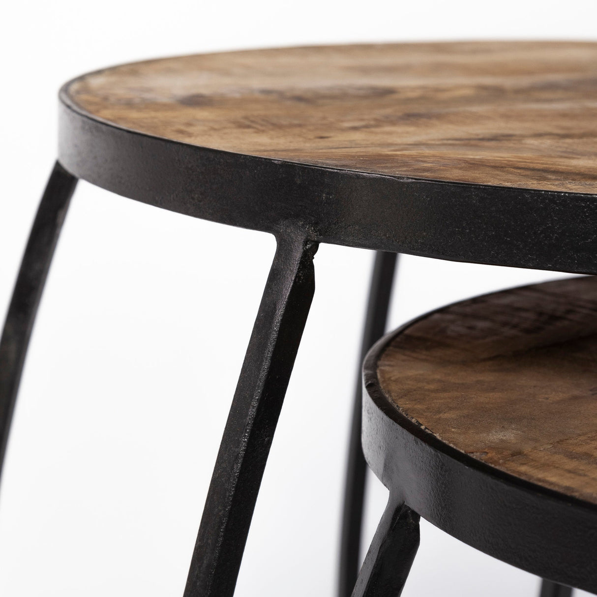 Clapp IV (Set of 2) 20L x 20W Brown Round Wood Top W/ Black Iron Frame Nesting Accent Tables by Mercana at Eve Furniture