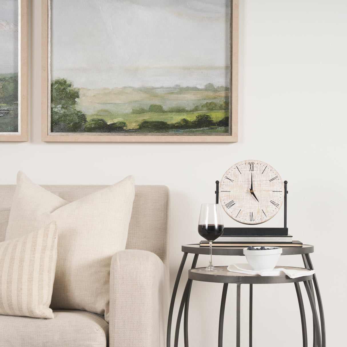 Clapp Round Light Brown W/ White Wash Wood and Silver Metal Nesting Accent Tables (Set of 2) by Mercana at Eve Furniture
